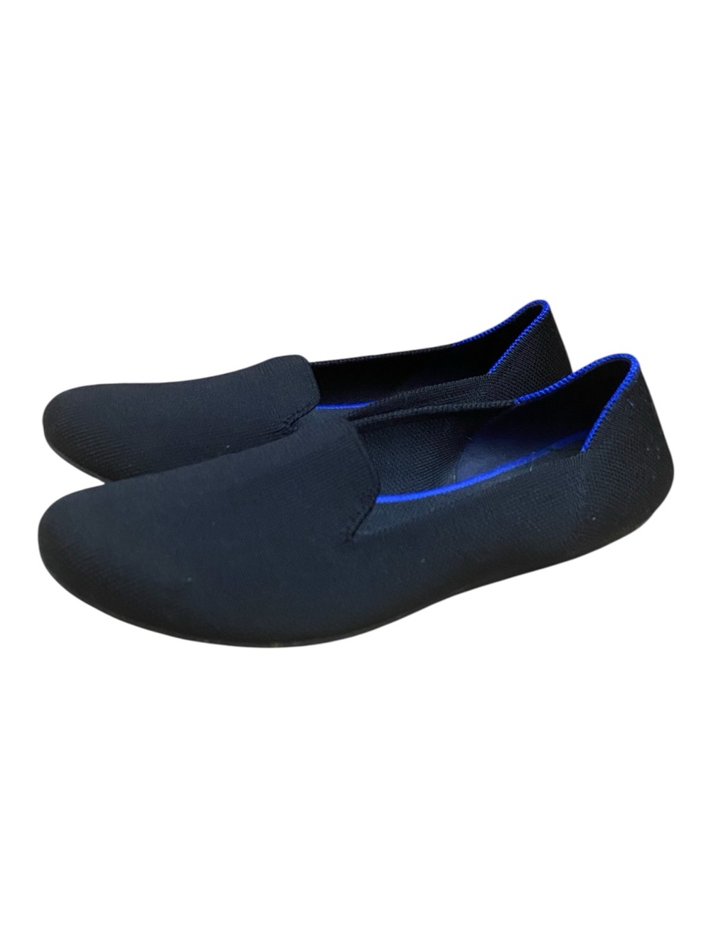 Rothys Womens Size 9 Black Loafer Flat Shoes With Blue Halo Trim Comfort Recycle